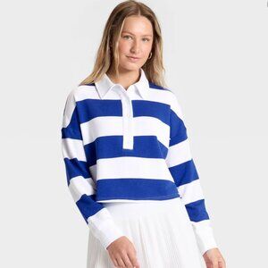 Women's Game Day Striped Cropped Long Sleeve Polo T-Shirt - JoyLab™ - Large